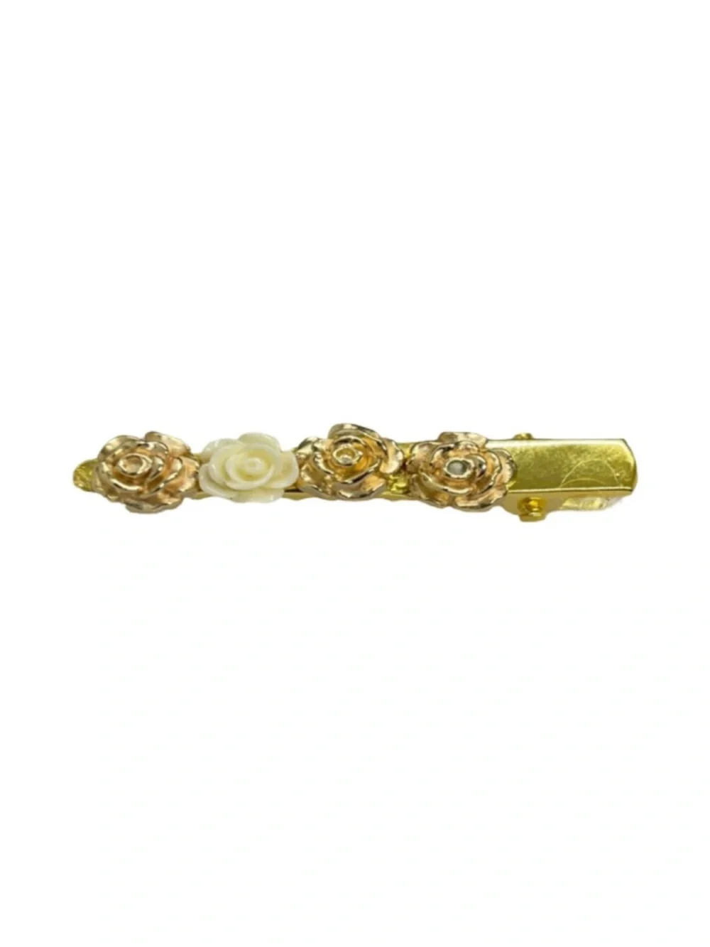 Gold Floral Rose Barrette with Ivory Rose Accent FINAL PRICE DROP 2.0”